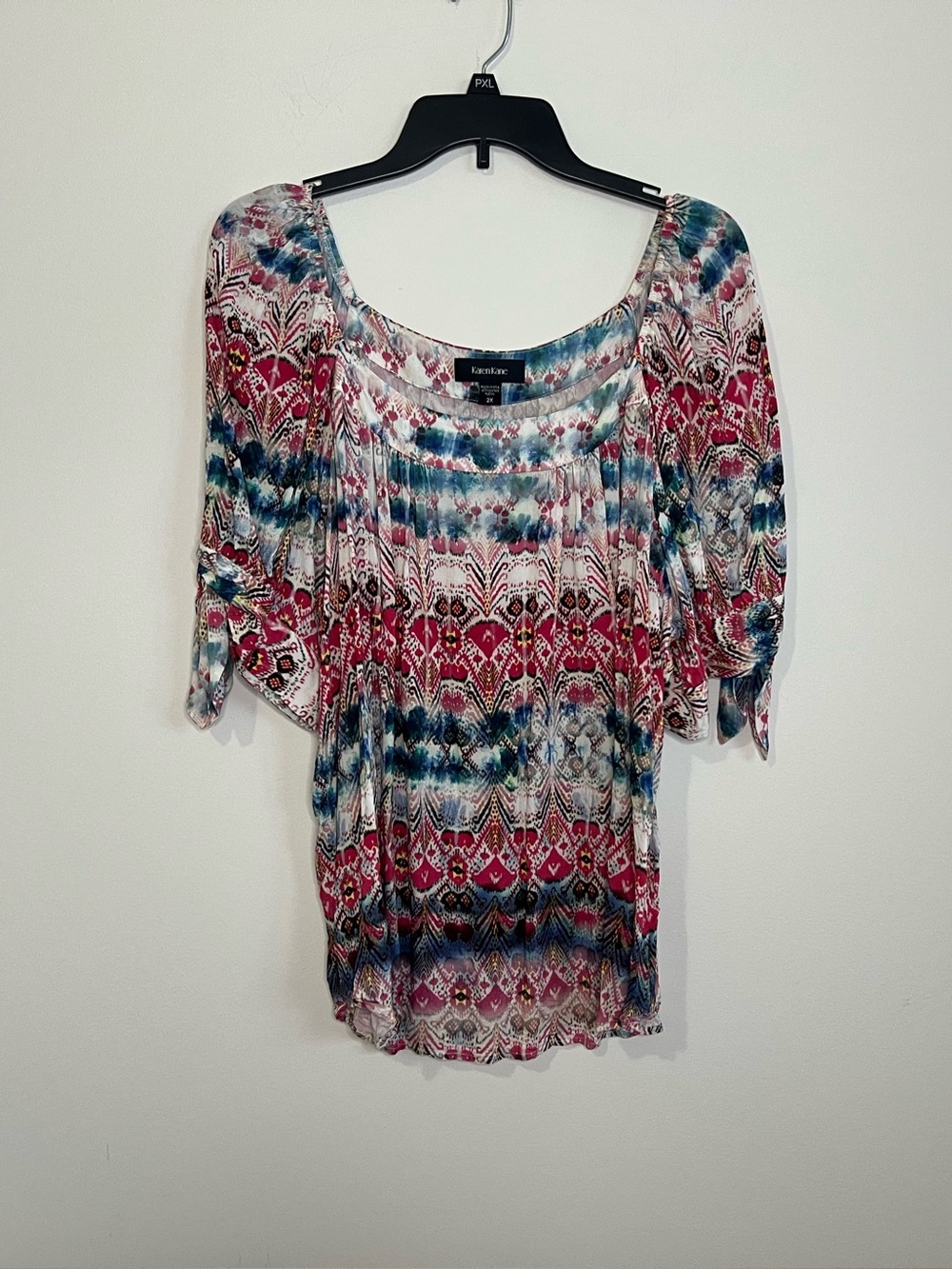 Karen Kane Multicolor Printed Scoop Neck Blouse - Pink, Blue, White
